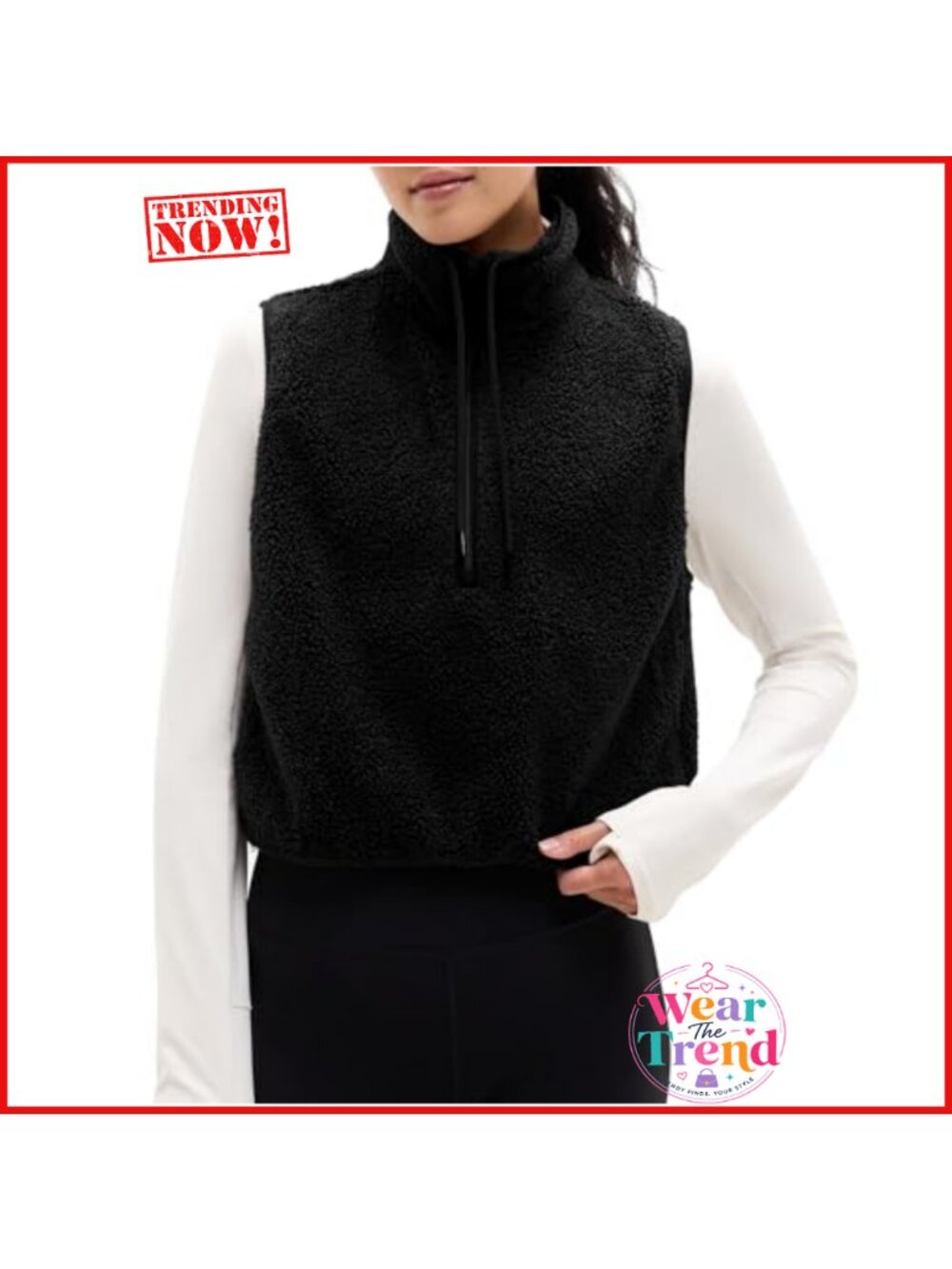 Fuzzy Fleece Sherpa High Neck Cropped Half Zip Vest Sleeveless Warm
